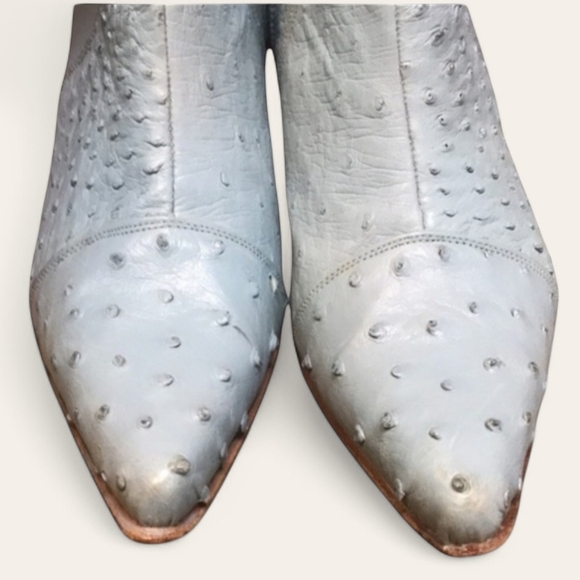 White Diamonds Ostrich Leather Side Zip Heeled Western Boot in Powder Blue - Picture 6 of 9
